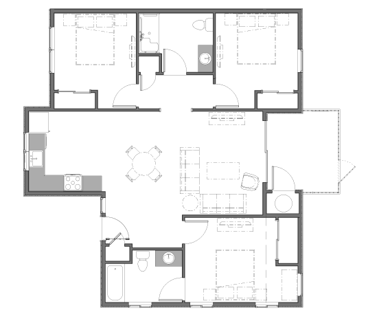 Burney Commons Apartments | Three Bedroom | Two Bathroom Floor Plan